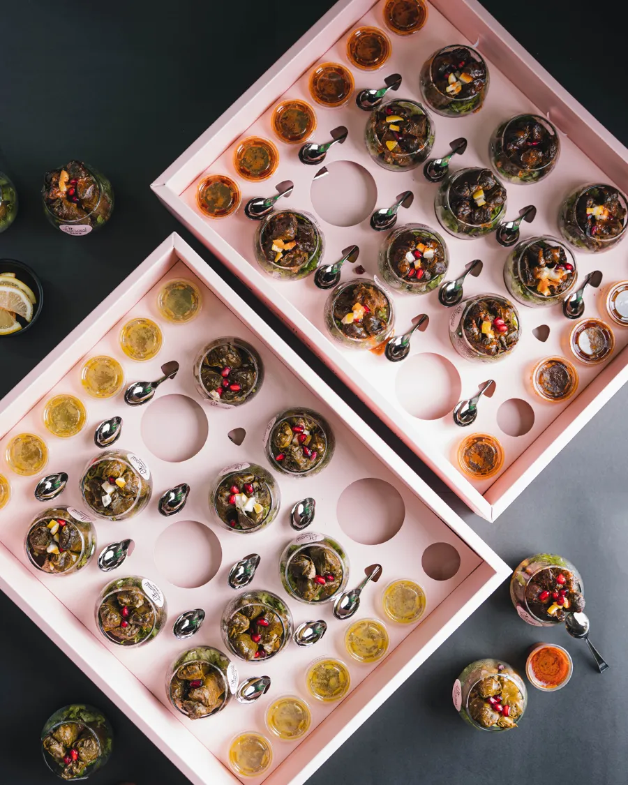 Vine Leaves With Olives Oil Cups