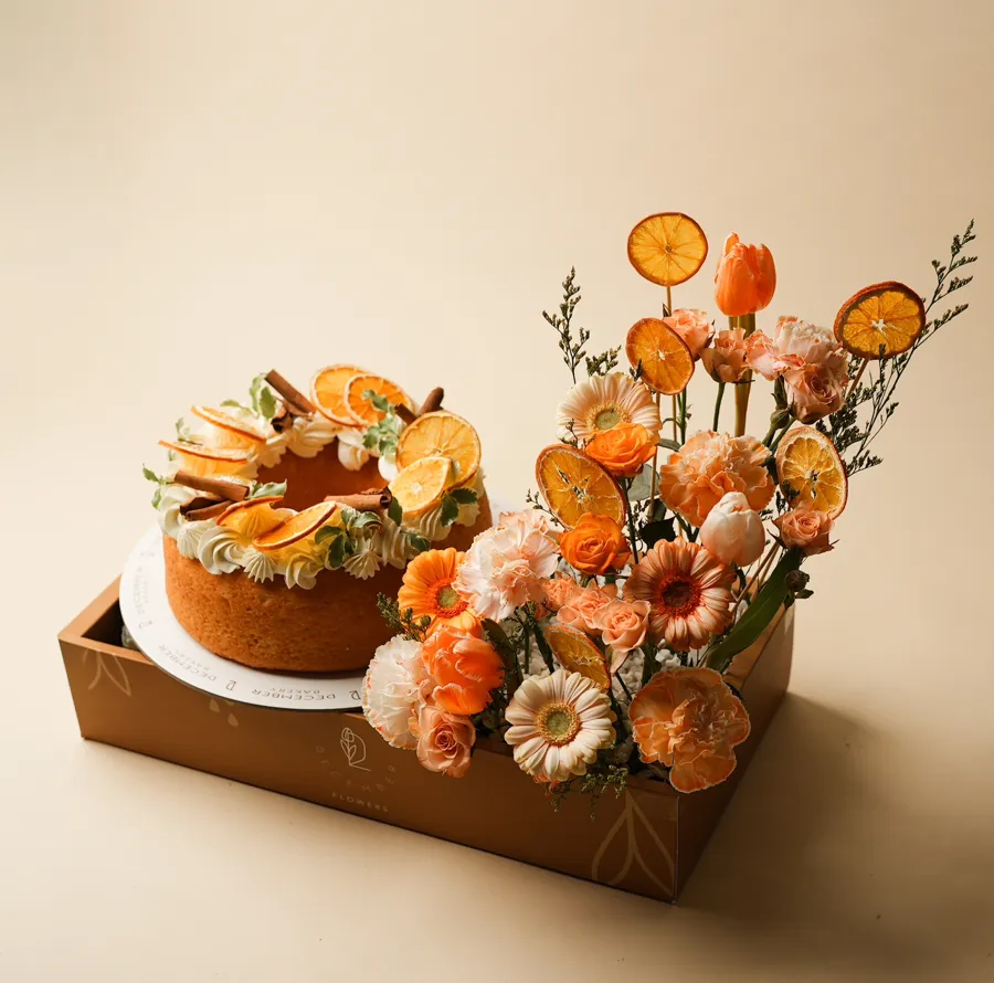 Orange cake with flower