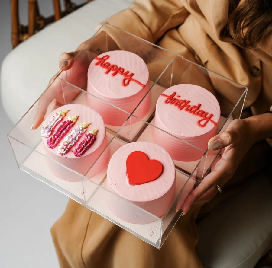 Box 4 mini cake pink birthday mix chocolate vanilla
