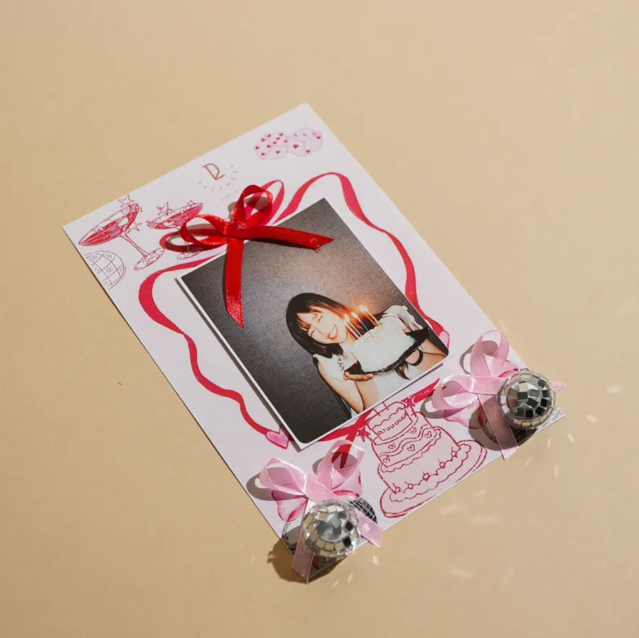 Birthday photo card red ribbon