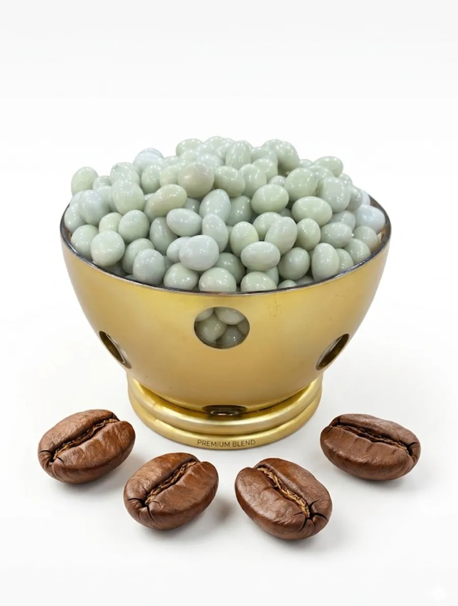 Coffee dragee coated in white chocolate