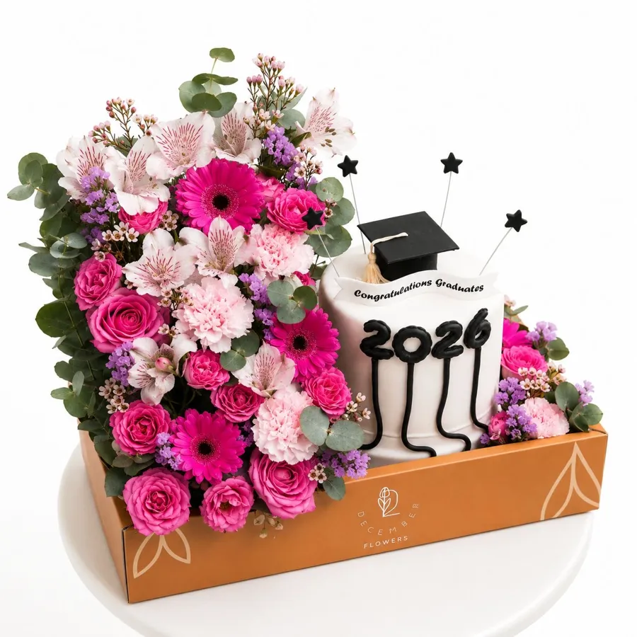 Graduation flower pink box cake 2026