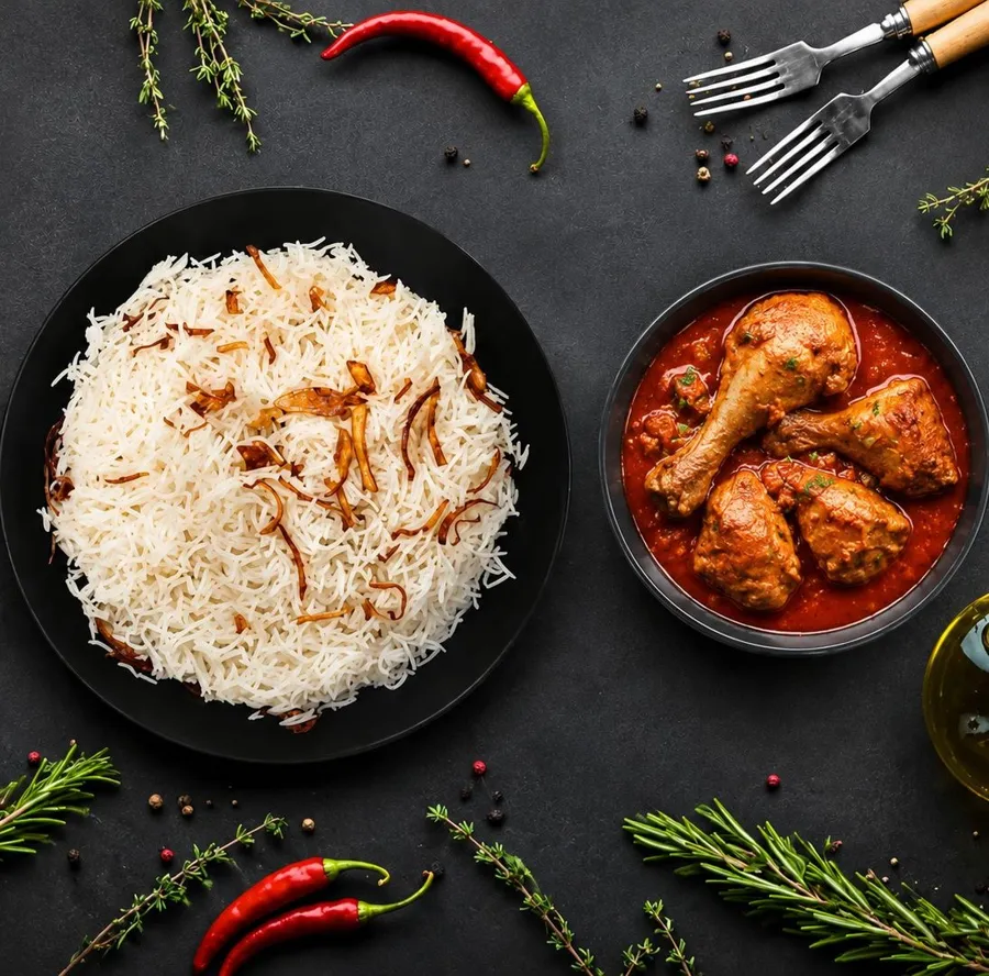 أرز أبيض مع مرق دجاج و بطاطا