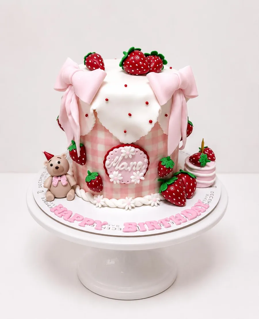 Bear and strawberry cake