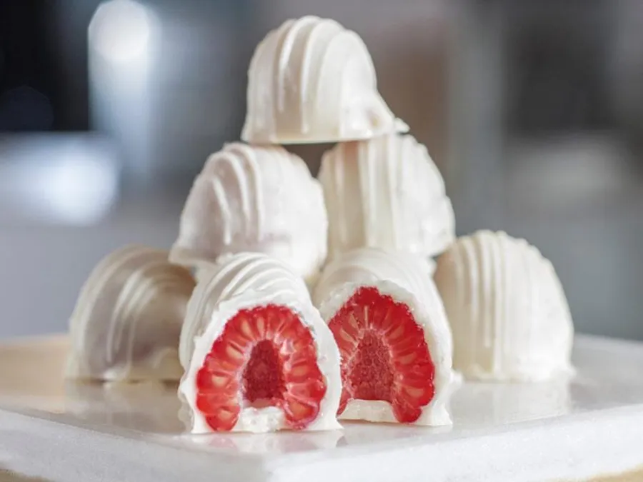 Raspberries Covered With White Chocolate