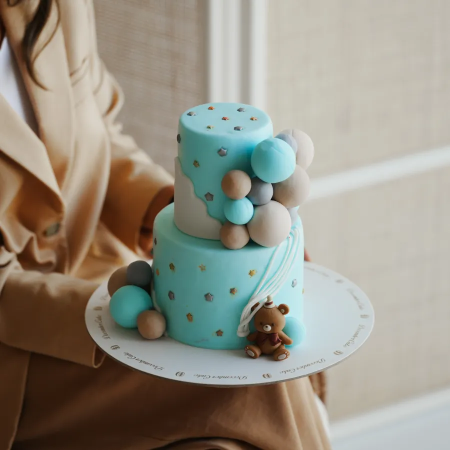 Small double cake bear blue light mix chocolate vanilla
