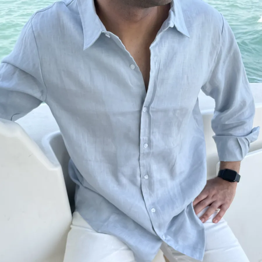 Linen Shirt Long Sleeve (Baby Blue)