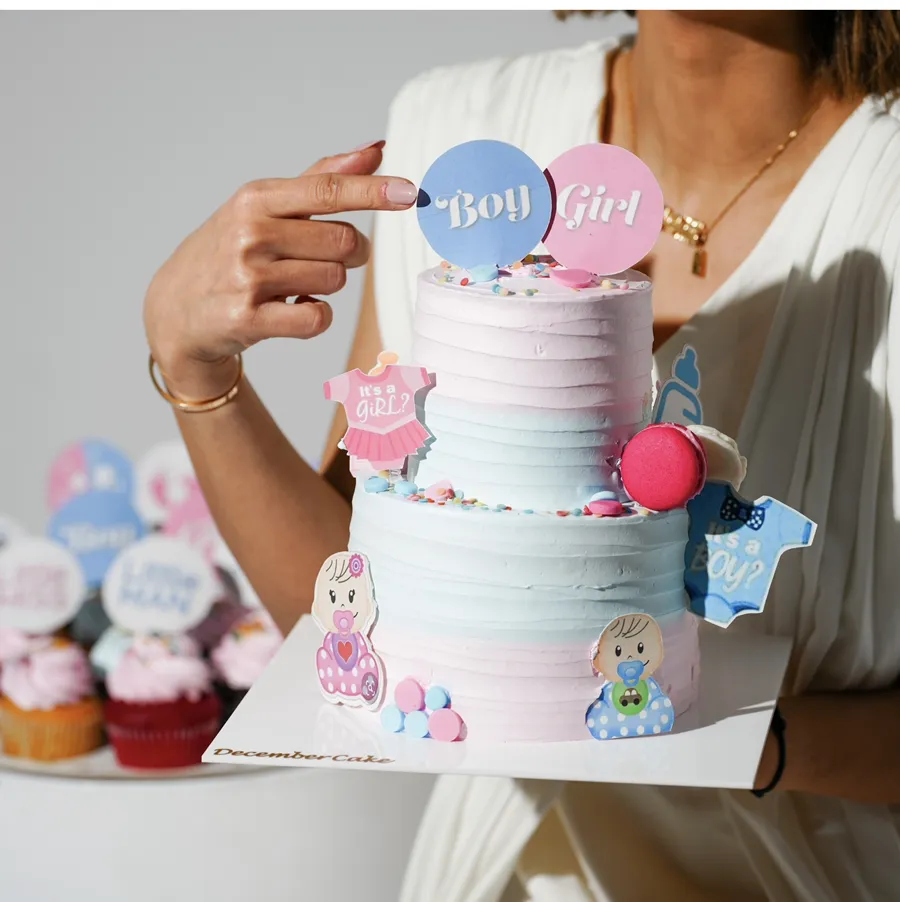 Small double cake 6 inch she or he blue pink