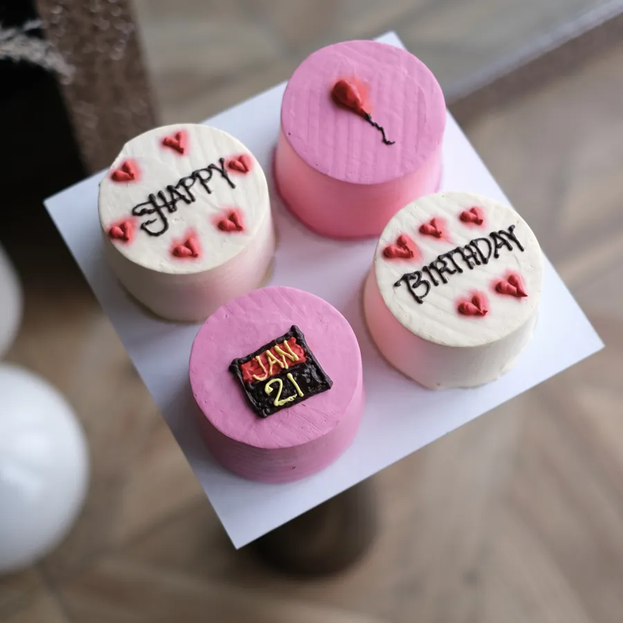 4 Mini Pink & White Cake for Birthday