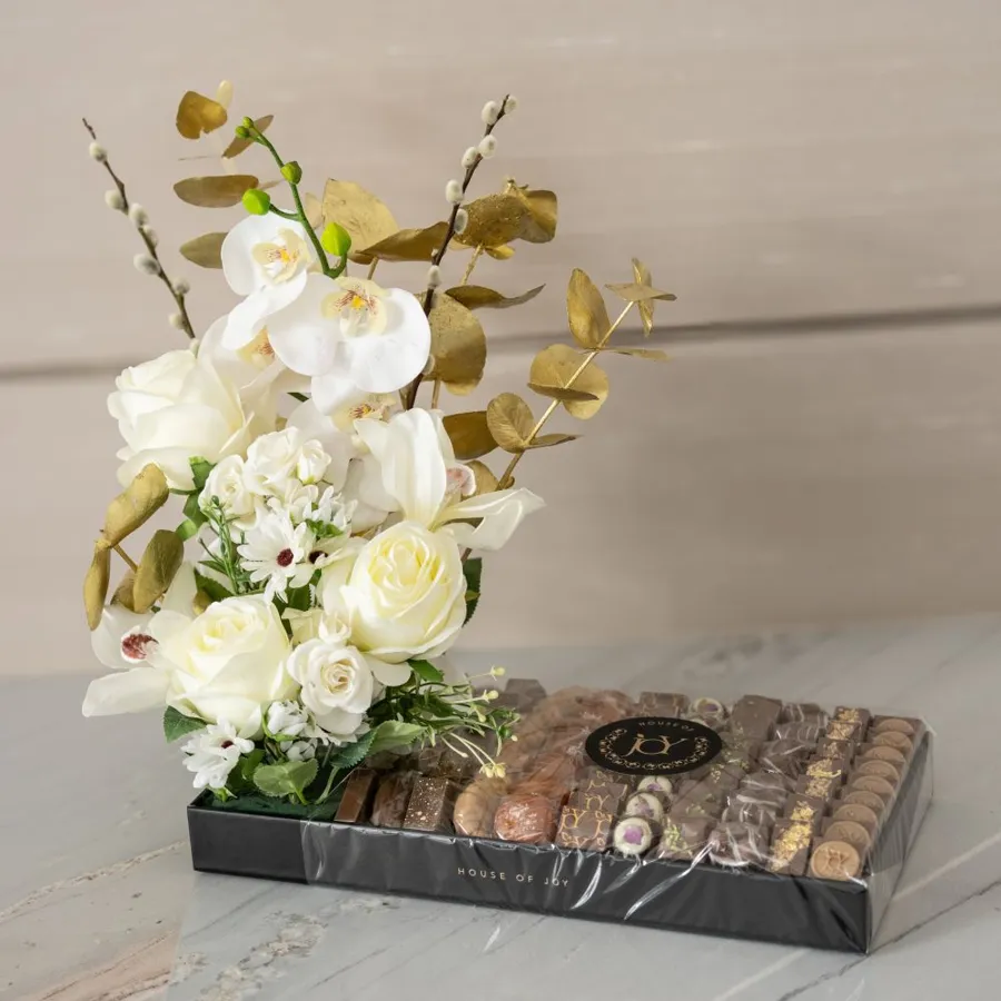 Black Tray - Artificial White with Gold