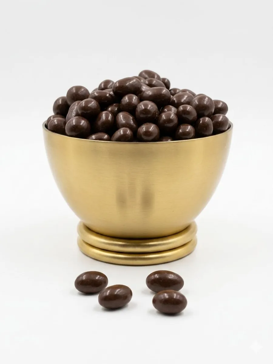 Peanut dragee coated in milk chocolate