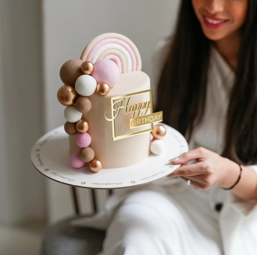 Beige Cake Balls Happy Birthday 6inch mix chocolate vanilla