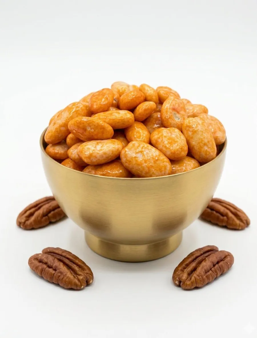 Dragee coated with orange chocolate