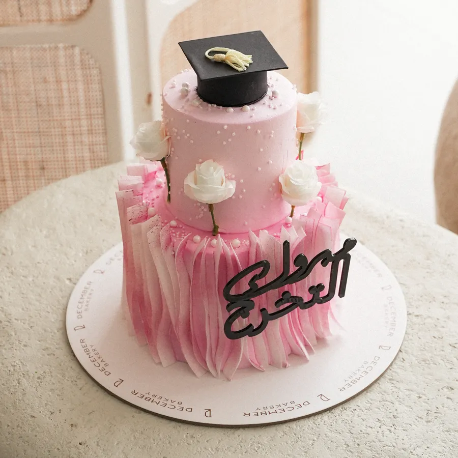 Double pink flowers graduation 6inch 🎓