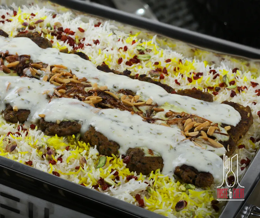 Shbinet rice with chicken or meat kebab