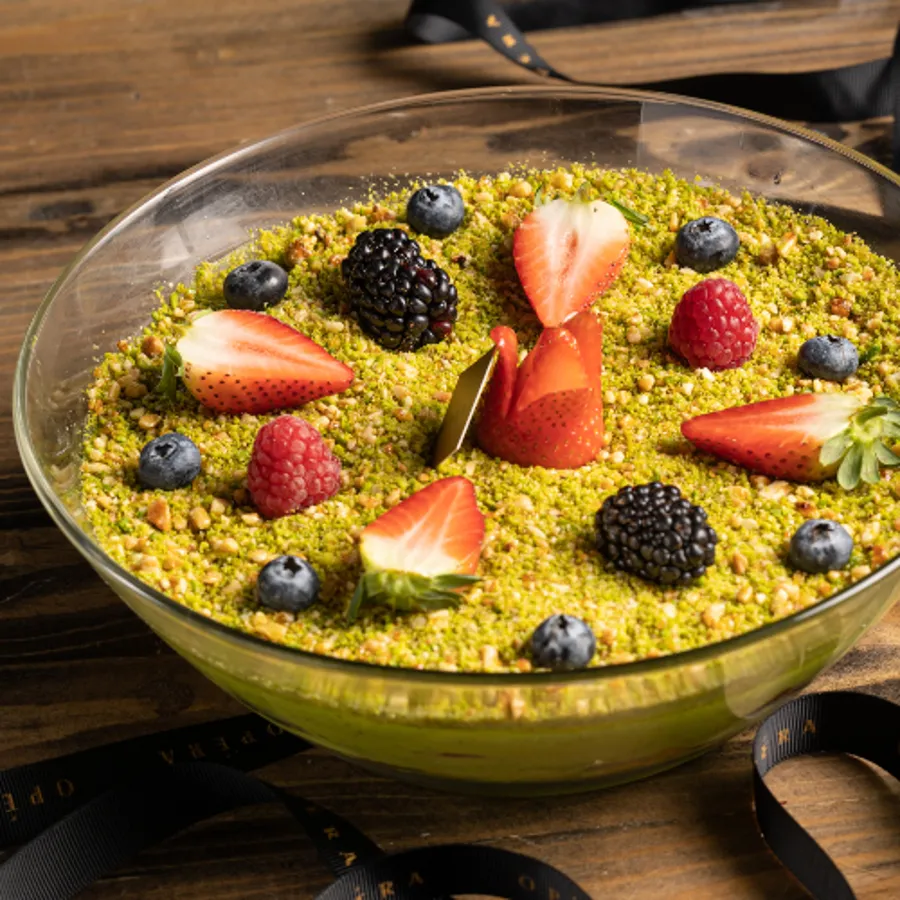 Pistachio Fruit Trifle.