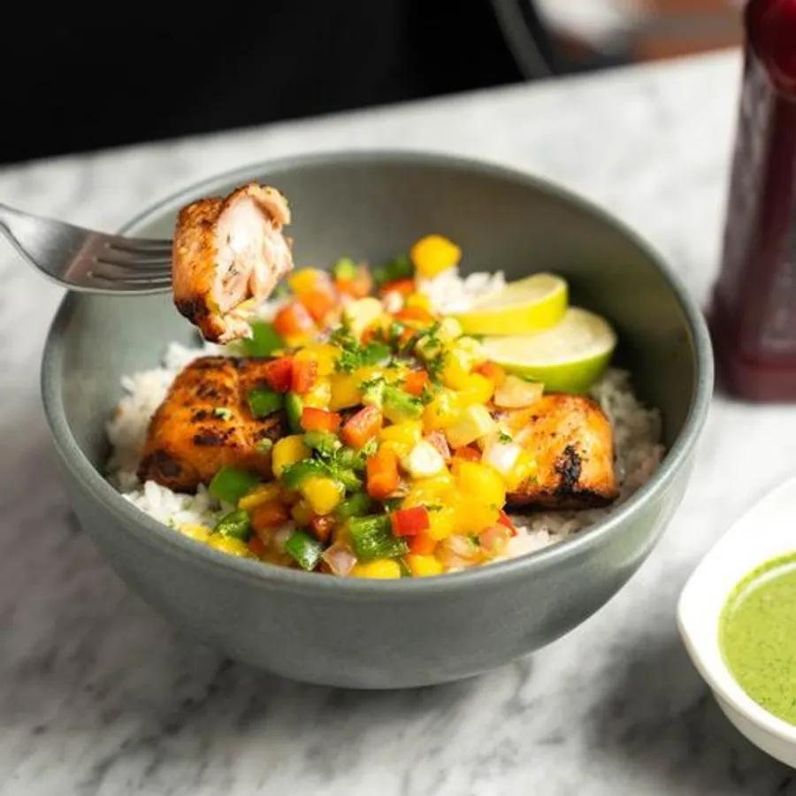 Salmon mango salsa bowl