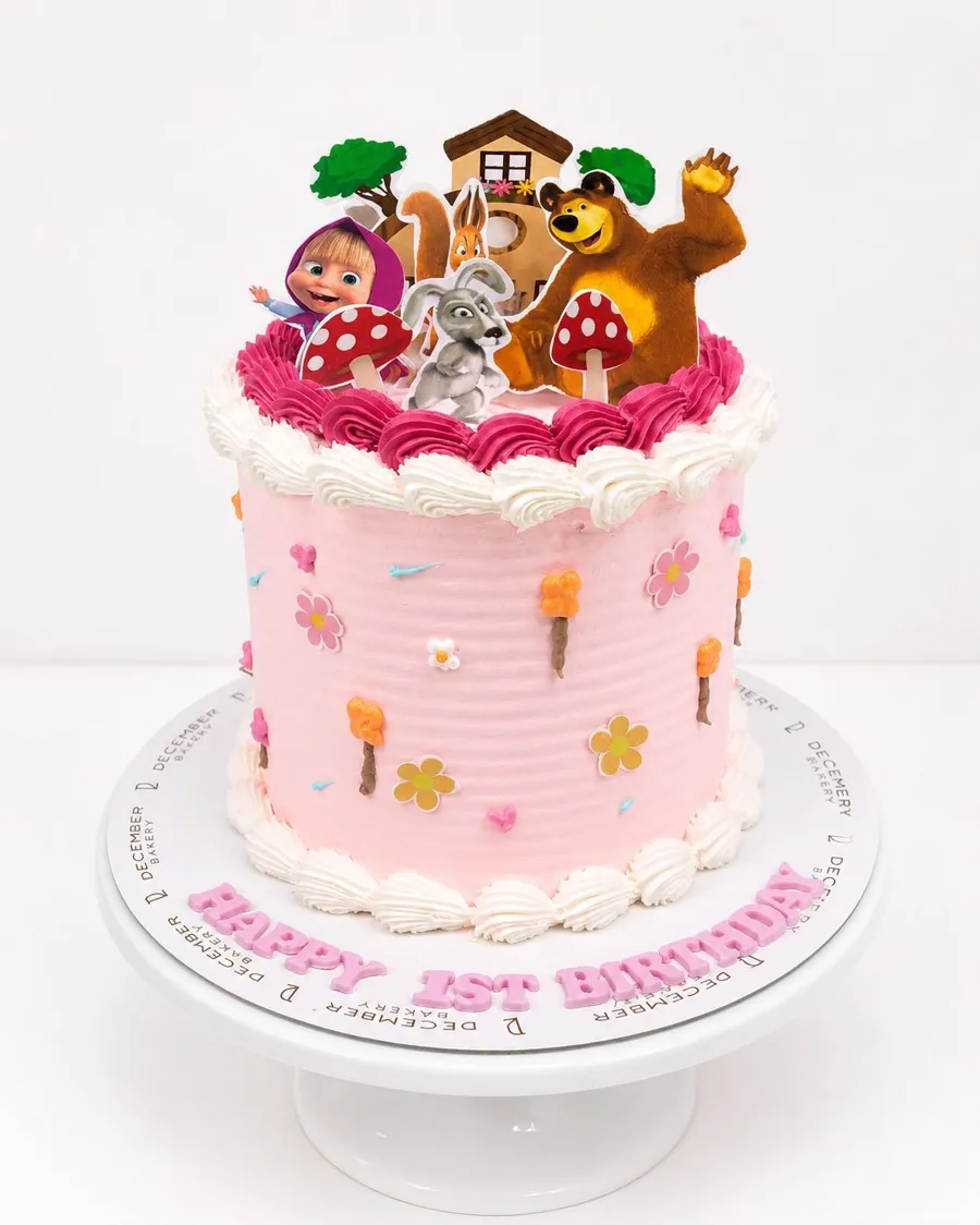 Pink cream bear and masha cake 6inch