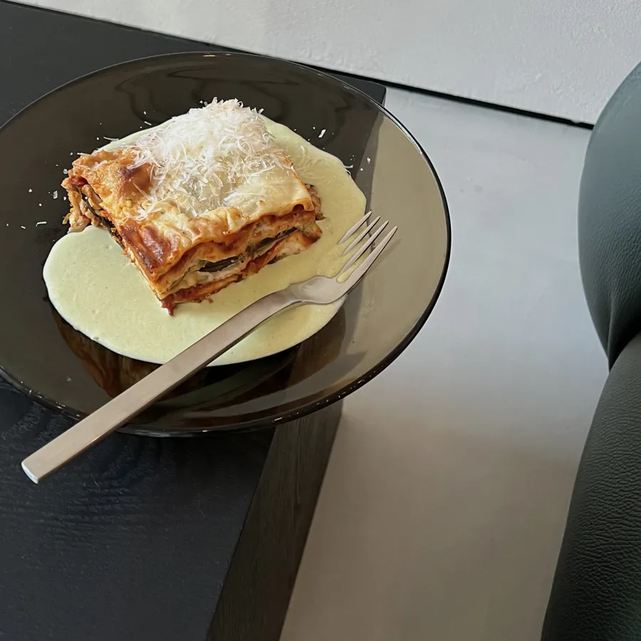 roasted vegetable lasagna with ricotta bechamel