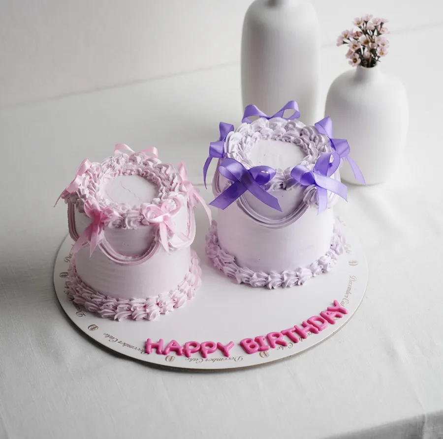 2 mini cake ribbon pink purple birthday mix chocolate vanilla 4inch