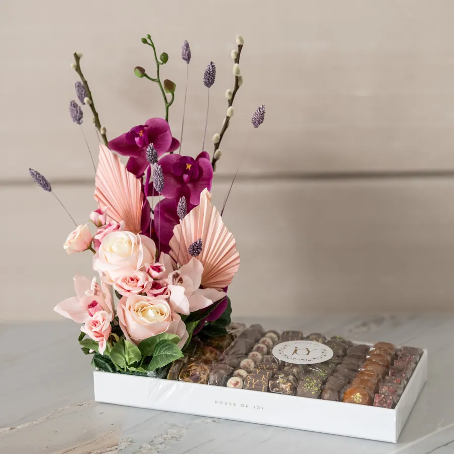 White Tray - Artificial Pink with Orchids
