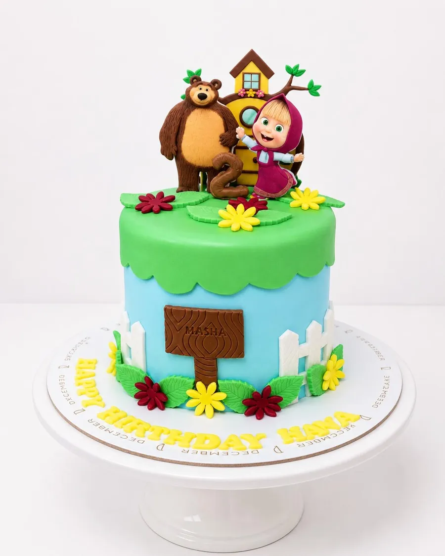 Blue,green bear and masha cake 6inch