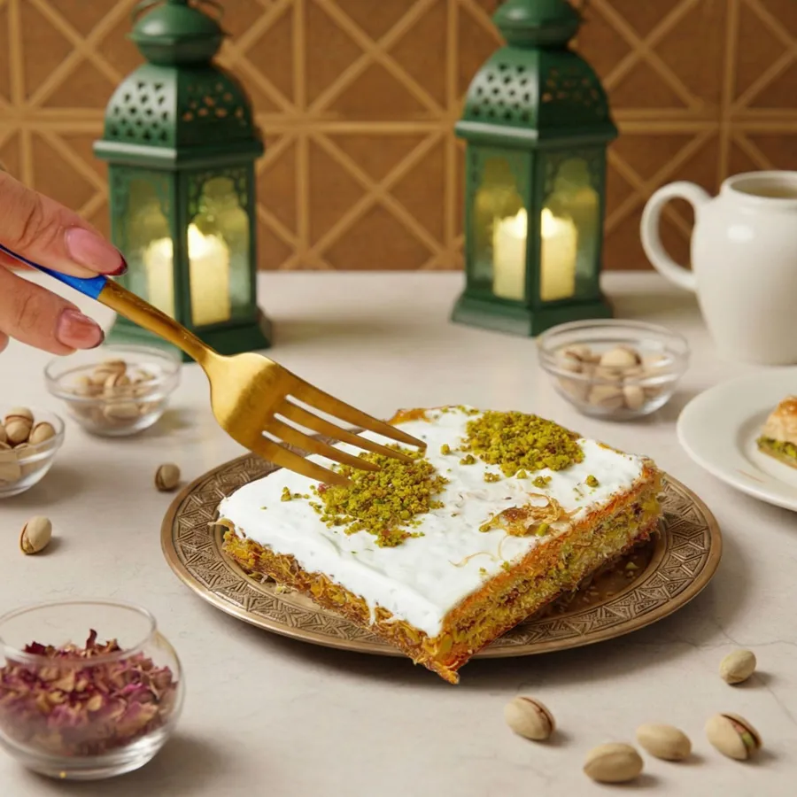 كنافة بالفستق والقشطة ع الطريقة التركية