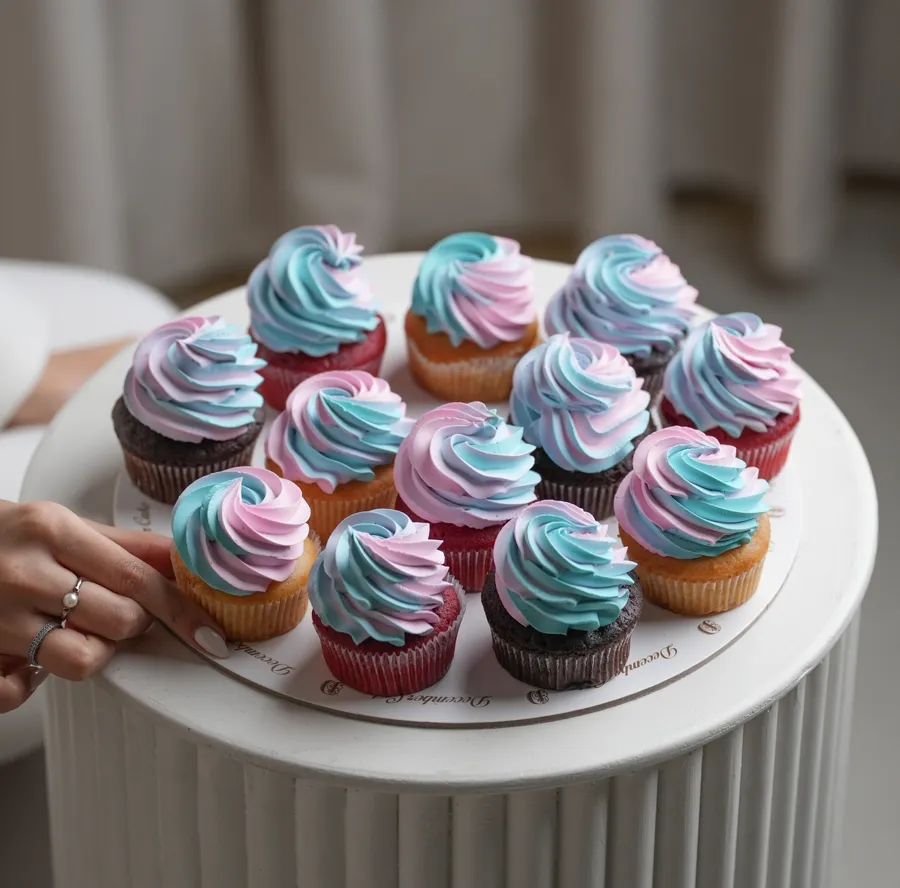 Cup cake blue pink mix chocolate vanilla