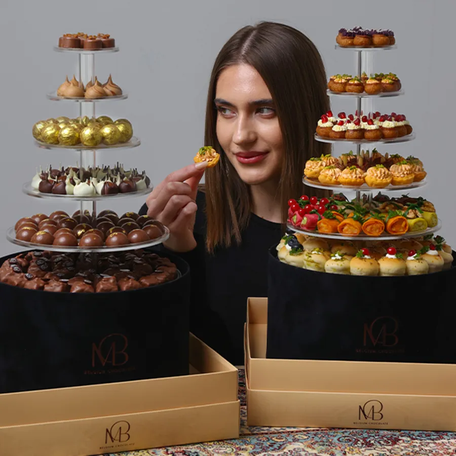 Chocolate tower with mixed nuts