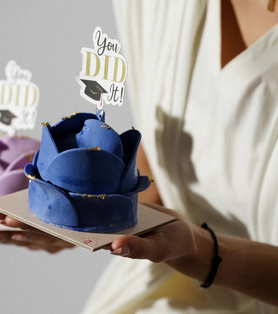 Mini blue flower cake 2 inch you did it 🎓