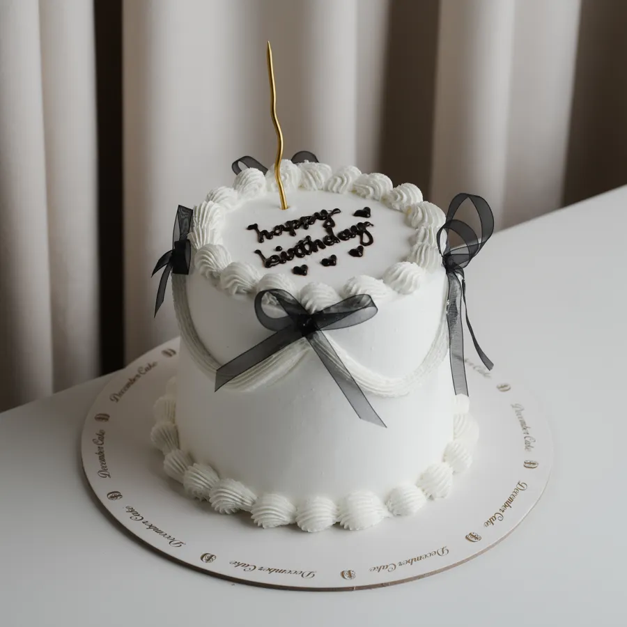 White cake black ribbon 6inch mix chocolate vanilla